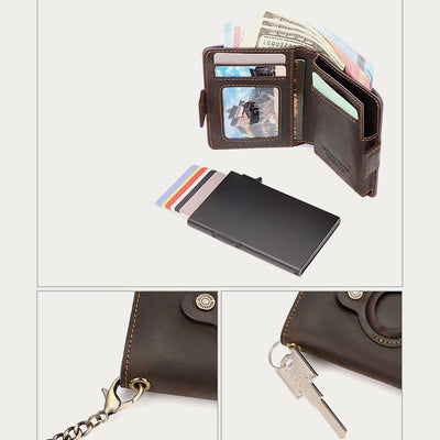 Airtag Wallet Genuine Leather Quick Access Card Holder with Chain