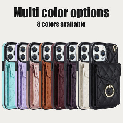 Phone Wallet Case For iPhone 13/14/15 Functional Quilted Crossbody Phone Case