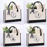 Custom Initial Floral Canvas Tote Shopping Travel Handbag