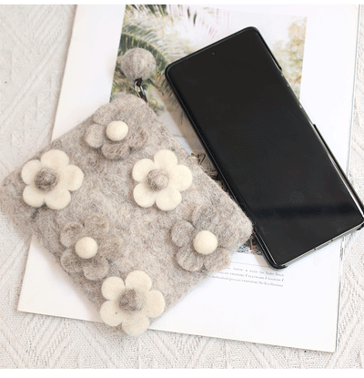 Wool Felt Small Wallet Cute Floral Coin Purse For Shopping