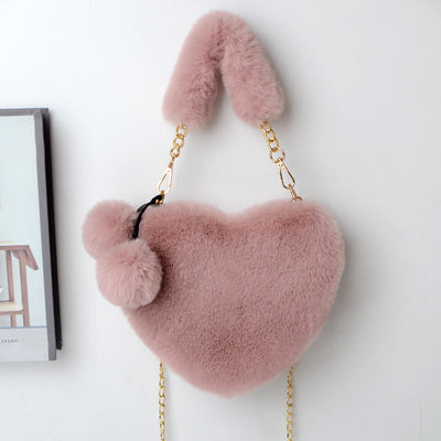 Heart Shape Plush Handbag For Girl Warm Birthday Gift