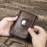 Zip Around Leather Airtag Wallet Apple Wallet with Chain
