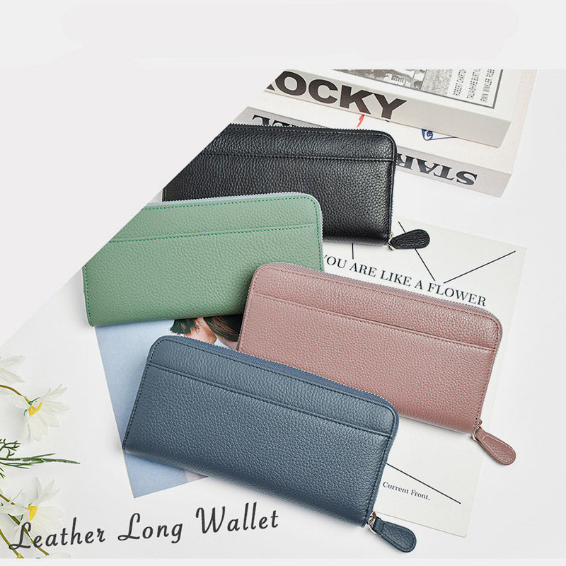 Women RFID Blocking Leather Large Capacity Zip Around Wallet Phone Holder