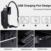 Anti-theft Sling Bag Cross Body Bag with USB Charging Port Password Locked
