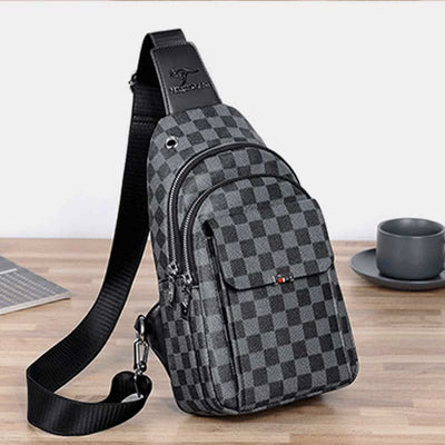 Multipurpose Casual Plaid Leather Sling Bag for Men Crossbody Shoulder Backpack