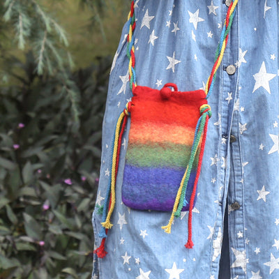 Rainbow Wool Felt Phone Bag For Women Cute Crossbody Bag