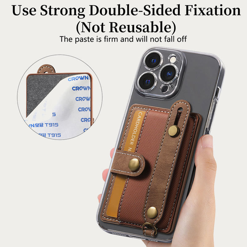 Stick on Phone Wallet 3M Adhesive Credit Card Holder with Wrist Strap