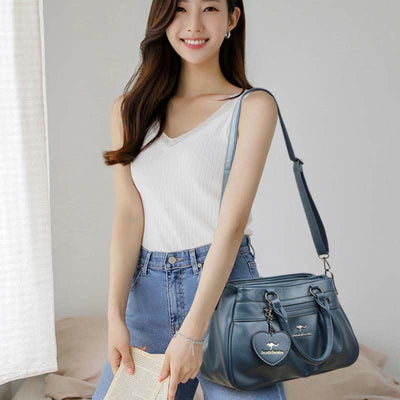 <Shipped within 24 hours> Triple Compartment Top-Handle Satchel PU Leather Purse