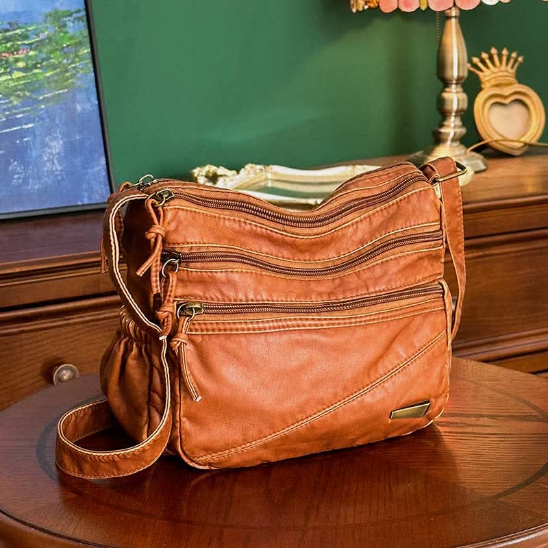 <Shipped within 24 hours> Double Compartment Soft Leather Crossbody Bag