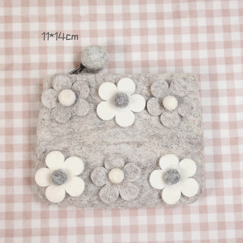 Wool Felt Small Wallet Cute Floral Coin Purse For Shopping