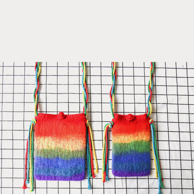 Rainbow Wool Felt Phone Bag For Women Cute Crossbody Bag