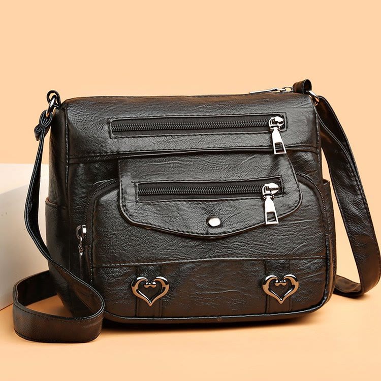 Heart Decor Crossbody Bag Retro Faux Leather Women Shoulder Purse