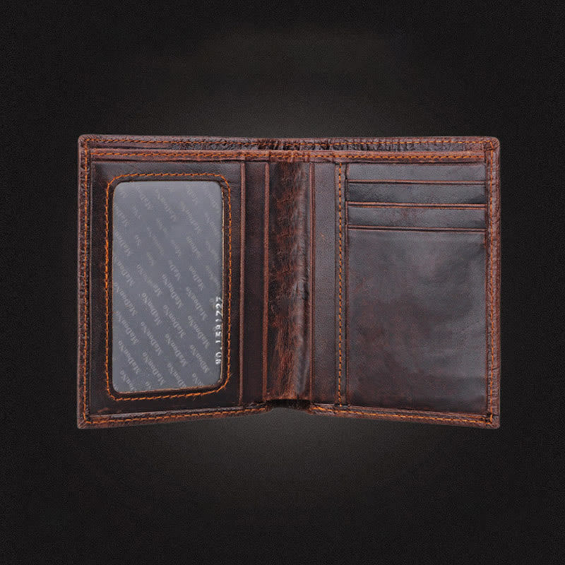 <Shipped within 24 hours> Real Leather Engraved Wallet For Men Retro Bifold Wallet