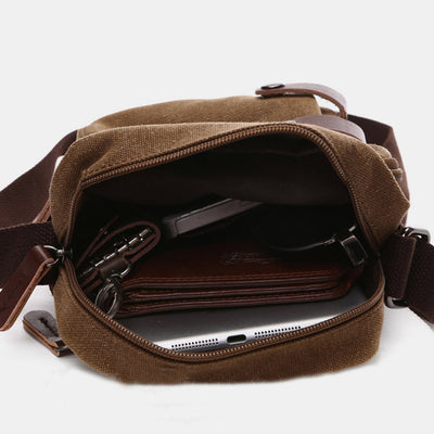 Triple Zip Durable Canvas Crossbody Bag Messenger Bag