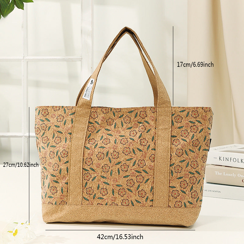 Floral Tote For Women Commuter Eco-Friendly Cork Shoulder Bag