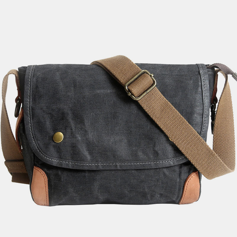 Large Capacity Retro Oil-Wax Canvas Crossbody Bag Messenger Bag