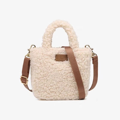 Small Plush Tote Bag for Women Fluffy Top-Handle Crossbody Handbag