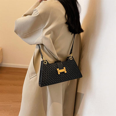 Woven Pattern Underarm Purse Plain Color Chain Bag For Women