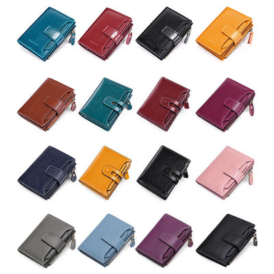 Women's Genuine Leather Bifold RFID Blocking Compact Wallet