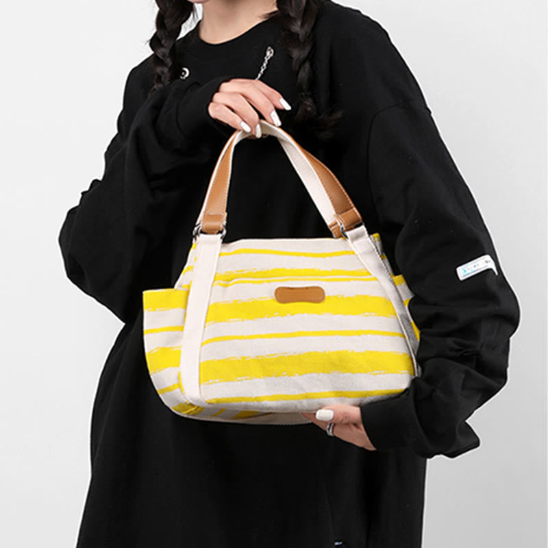 Casual Tote Bag For Women Daily Use Striped Canvas Bag