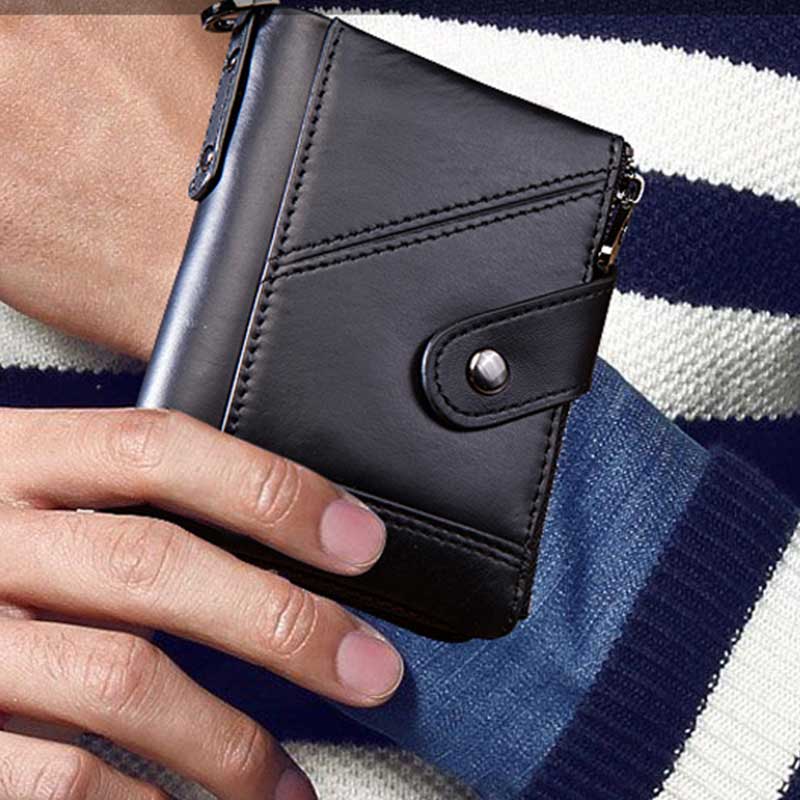 RFID Blocking Double Zip Genuine Leather Retro Wallet