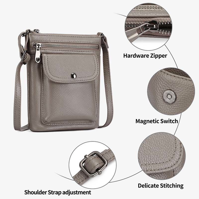 Multi-Pockets Phone Bag Womens Genuine Leather Crossbody Purse