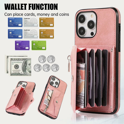 iPhone 16/15/14/13 Casual Zipper Cellphone Protective Case with Card Slot