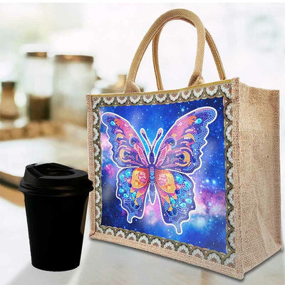 Apcufir Butterfly Diamond Painting Tote 5D DIY Linen Handbag Kits