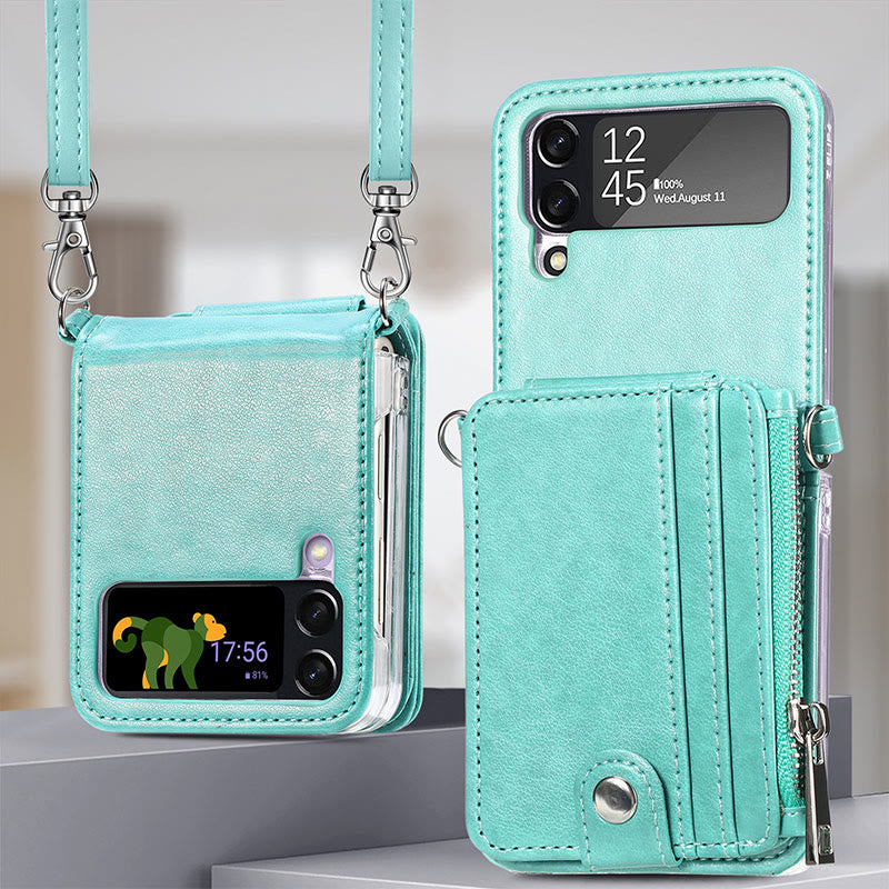 Phone Case For Z Flip3 PU Leather Crossbody Folding Wallet