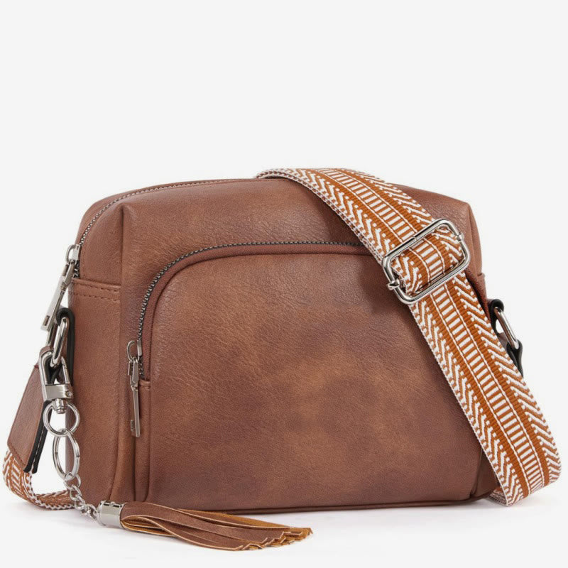 Trendy Faux Leather Crossbody Bag for Women Medium Tassel Shoulder Purses