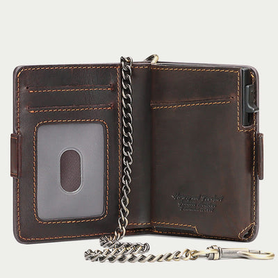 Airtag Wallet Genuine Leather Quick Access Card Holder with Chain