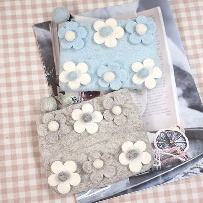 Wool Felt Small Wallet Cute Floral Coin Purse For Shopping