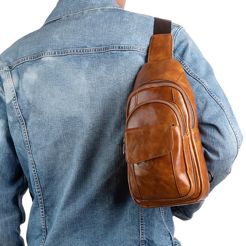 <Shipped within 24 hours> Genuine Leather Sling Backpack Shoulder Bag