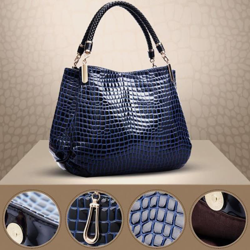 Minimalist Women Top-Handle Bag Crocodile Pattern Vegan Leather Bag