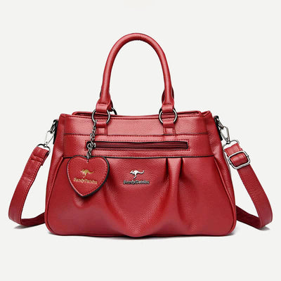 <Shipped within 24 hours> Triple Compartment Top-Handle Satchel PU Leather Purse