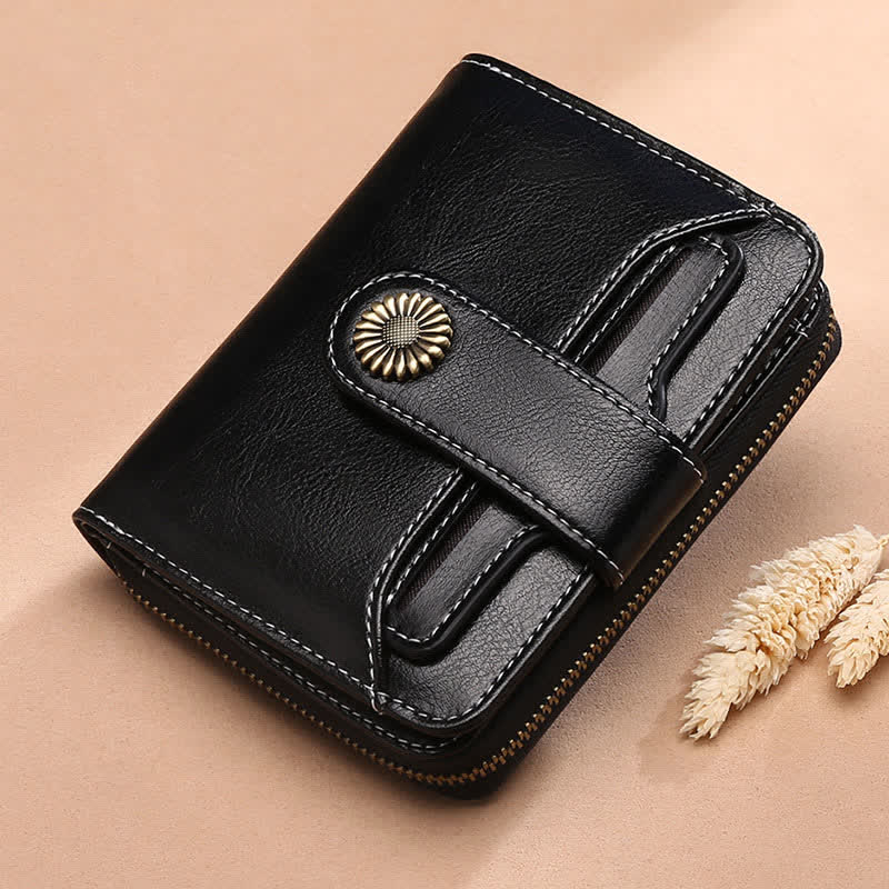 RFID Blocking Compact Bifold Leather Wallet with Detachable Card Holder