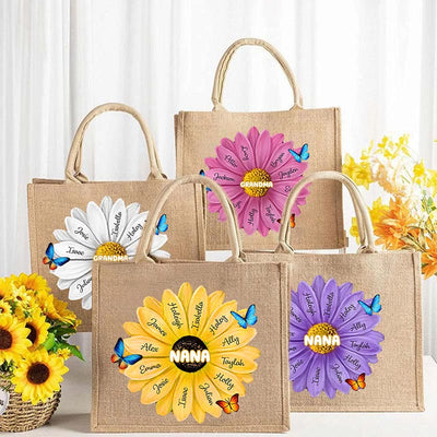 Custom Name Sunflower Tote Bag Large Shopping Travel Beach Handbag