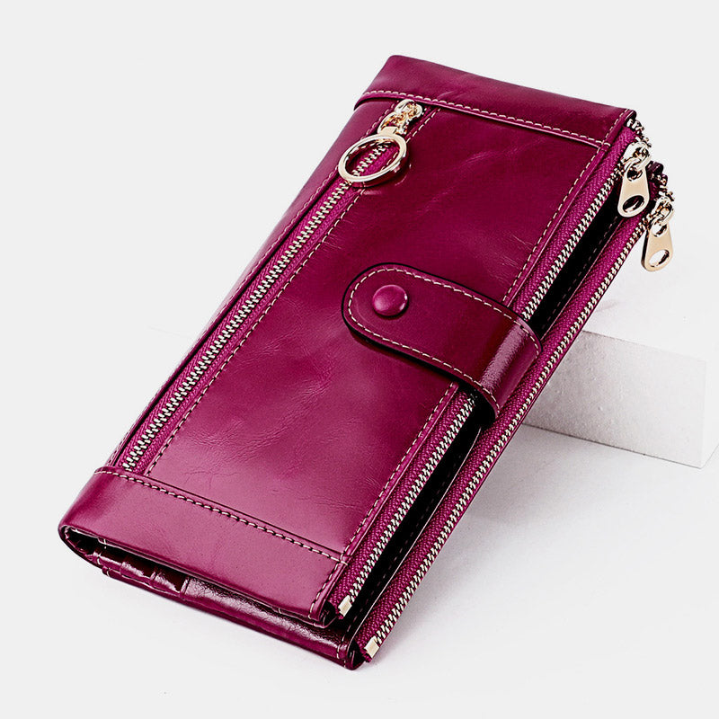 Genuine Leather RFID Blocking Credit Card Holder Bifold Clutch Wallet for Women