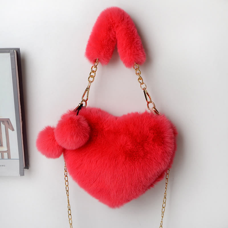 Heart Shape Plush Handbag For Girl Warm Birthday Gift