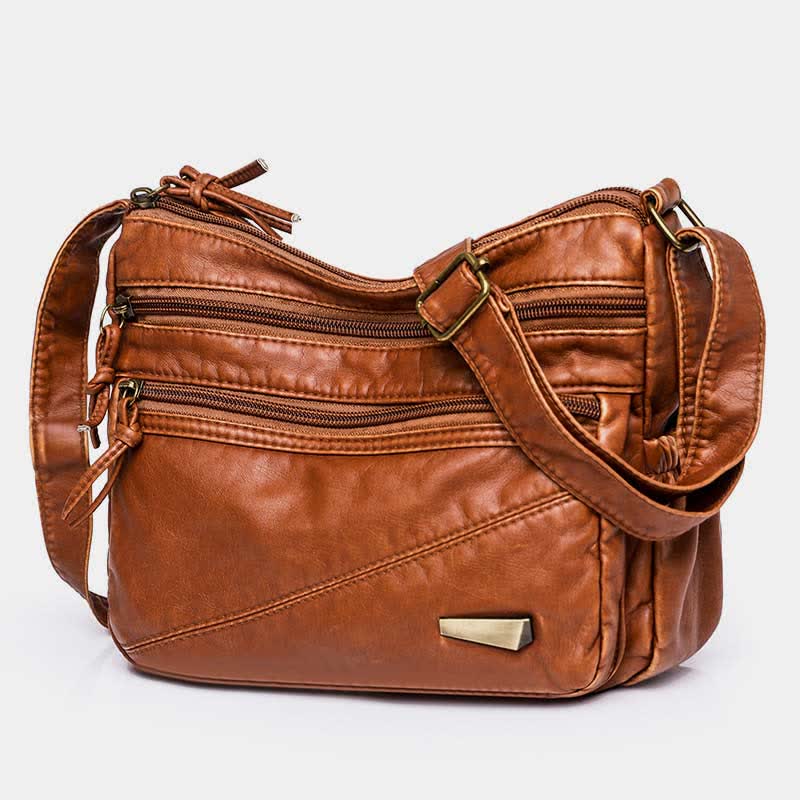 <Shipped within 24 hours> Double Compartment Soft Leather Crossbody Bag