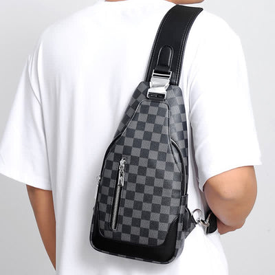 <Shipped within 24 hours> Double Layer PU Leather Sling Bag Plaid Crossbody Bag