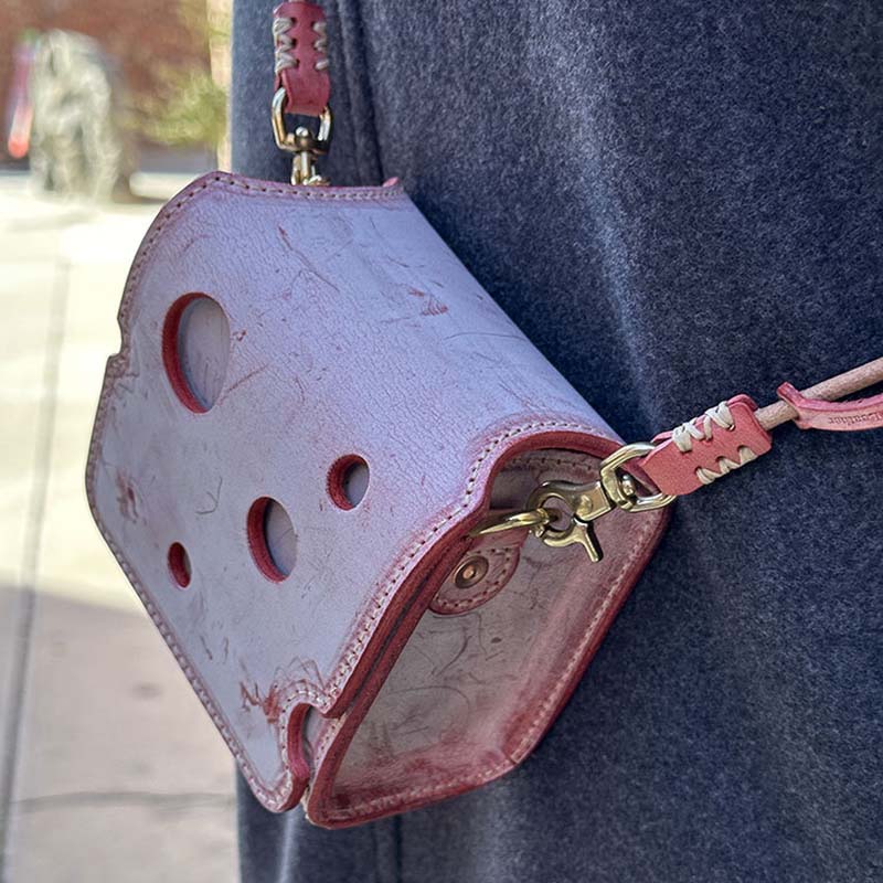 Cute Mini Cheese Shape Purse Vegetable Tanned Leather Crossbody Bag