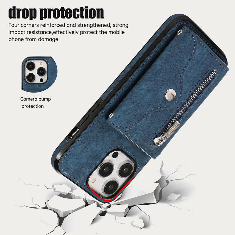 iPhone 15/14/13/12 Casual Zipper Cellphone Protective Case with Card Slot