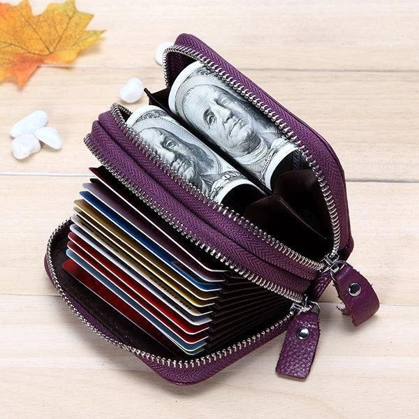 11 Card Slots RFID Genuine Leather Card Holder Purse