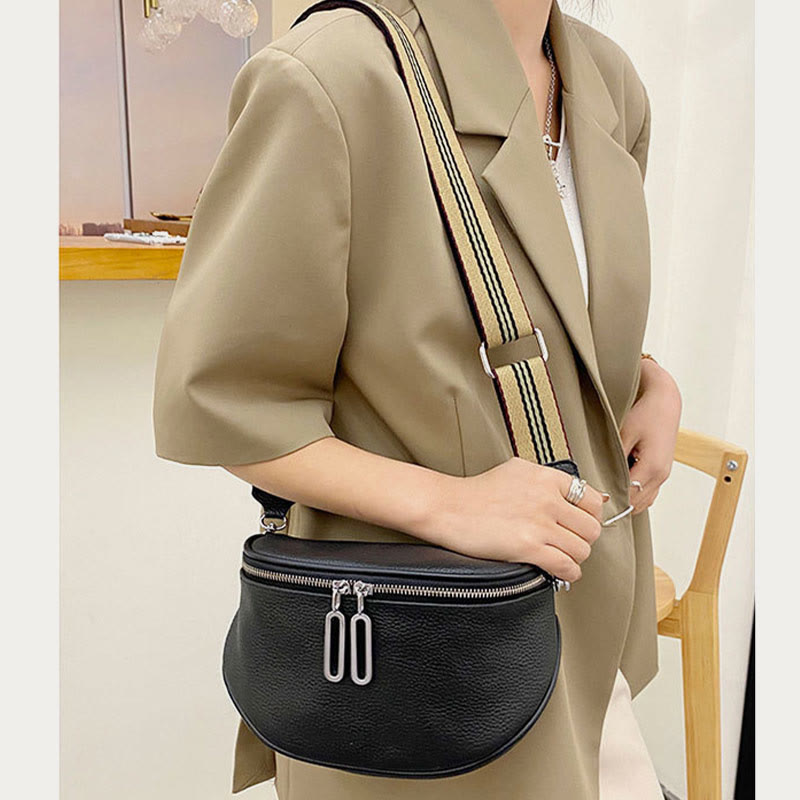 Crossbody Bag For Women Genuine Leather Double Zippers Daily Bag