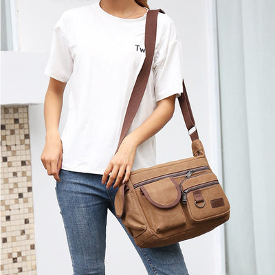 <Shipped within 24 hours> Canvas Multi-Pocket Crossbody Bag