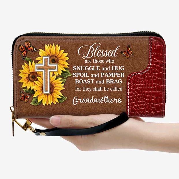Custom Name Wallet For Women Pretty Personalized Sunflower Clutch Purse