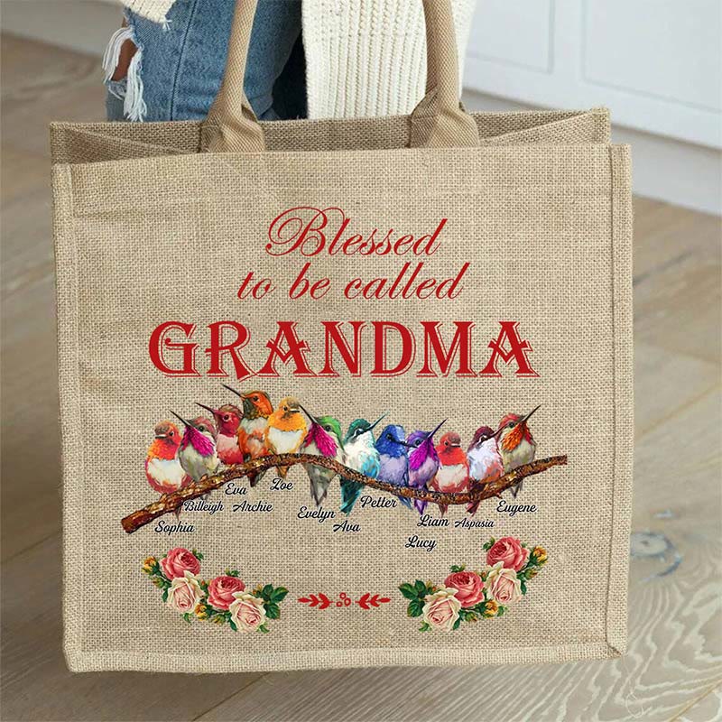 Custom Birds Family Burlap Tote Functional Jute Handbag Purses