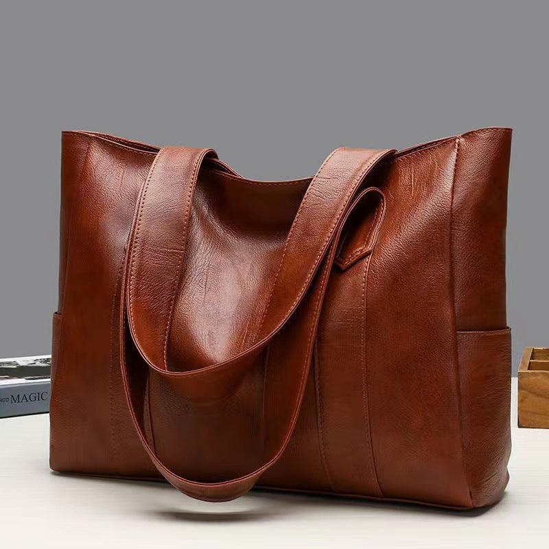 Large Capacity Tote Soft Leather Shoulder Handbag For Women