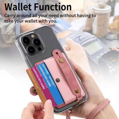 Stick on Phone Wallet 3M Adhesive Credit Card Holder with Wrist Strap